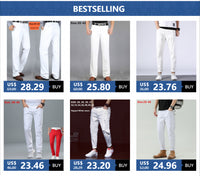 White Jeans Men Plus Size 36 38 40 Loose Oversized Red Trousers Stretched Denim Mens Casual Slim Fit Straight Elastic Man Pant