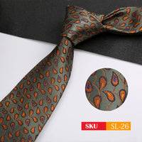 Luxury 8CM Mens Necktie Dark Green Color Dot Plaid Stripes Ties For Man Groom Jacquard Woven Neck Tie For Business Party