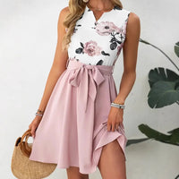 2026 Summer New Style Short-sleeved Round Neck Slim Knee-length Dress European and American Retro Polka Dot Floral Dress
