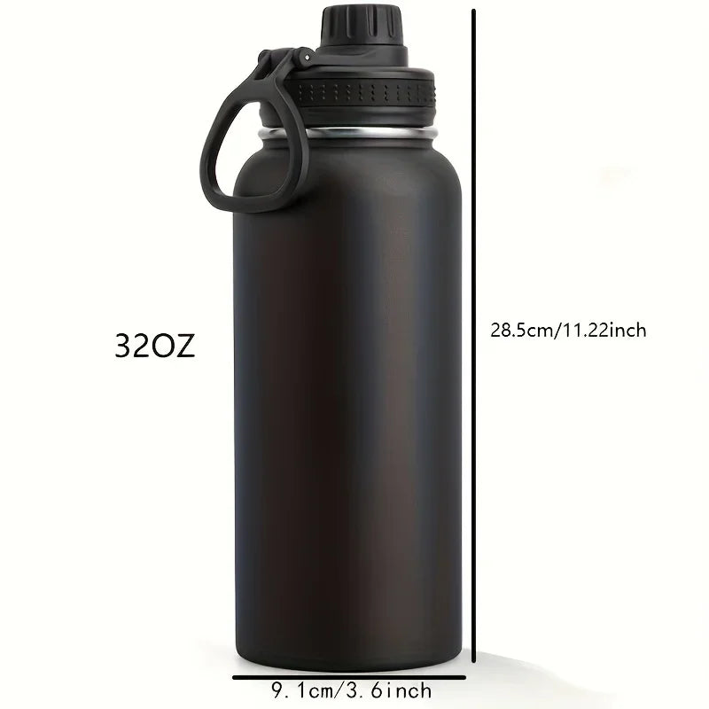 1pc Stainless Steel Insulated  1000ml/32oz Leakproof Water Bottle Double Wall Vacuum Thermal Drinkware Cup Perfect For Outdoor