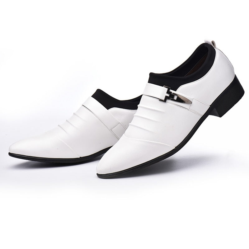 Classic Men Dress Shoes Slip on Black Leather Shoes for Men Plus Size Point Toe Business Casual Men Formal Shoes for Wedding