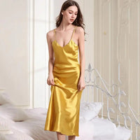 Sexy Long Sleep Dress Satin Rayon Sleepwear Suspender Nightgown Women Nightdress Lingerie Women Nightwear Kimono Bath Gown