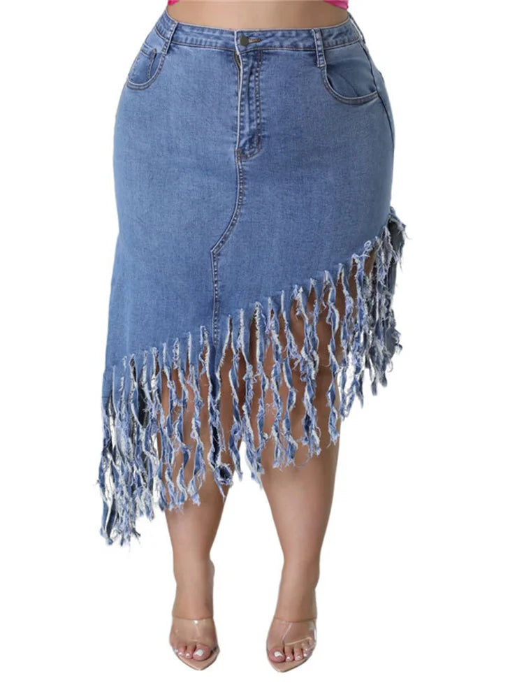 Wmstar Plus Size Only Skirts Women's Clothing Denim Maxi with Tassel Sexy Bodycon New In Outfits Wholesale Dropshipping 2023