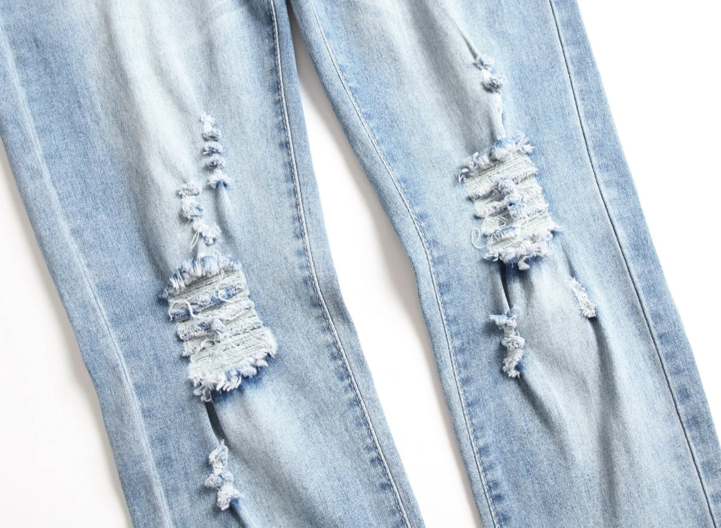 Punk Street Style Ripped Skinny Jeans Men Vintage Wash Solid Denim Trouser Mens Casual Slim Fit Pencil Denim Holes Pants 2024