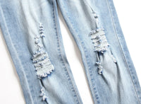 Punk Street Style Ripped Skinny Jeans Men Vintage Wash Solid Denim Trouser Mens Casual Slim Fit Pencil Denim Holes Pants 2024