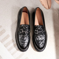 Men's Wedding Party Dress Shoes Genuine Leather Handmade Python Pattern Metal Button Loafers Casual Business Formal Shoes Men
