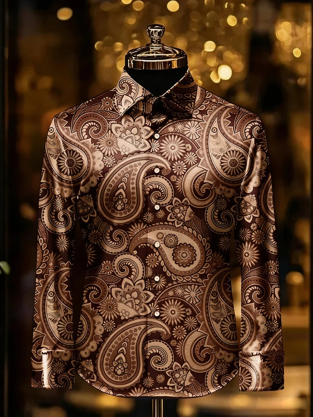 Men's retro gorgeous long-sleeved shirt gold pattern 3D printed shirt Hawaiian vacation wedding party shirt quick-drying for You