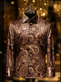 Men's retro gorgeous long-sleeved shirt gold pattern 3D printed shirt Hawaiian vacation wedding party shirt quick-drying for You