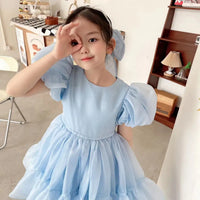 Girls Summer Dress Bubble Sleeve Birthday Dresses Party Princess Gown Baby Clothes Toddler Girl Dresses 2-7Y