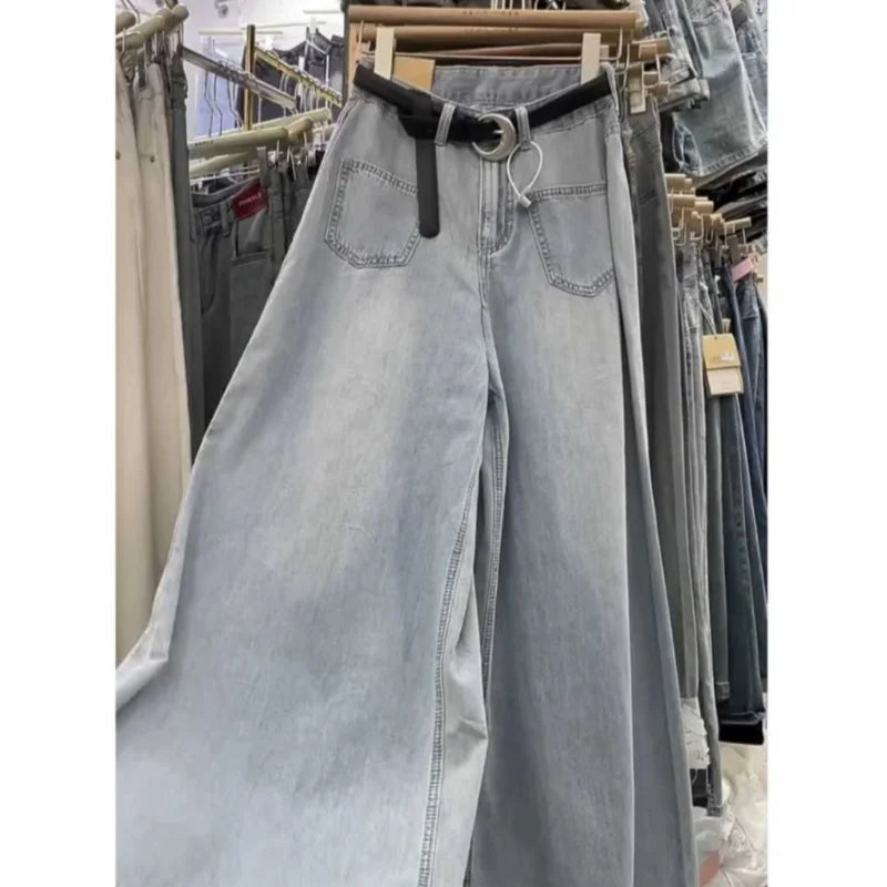 Wide-leg Jeans Women's Summer Thin 2024 New High-waisted Slimming Big Horn Loose Draping Mop Trouser Skirt Tide Women's Clothing