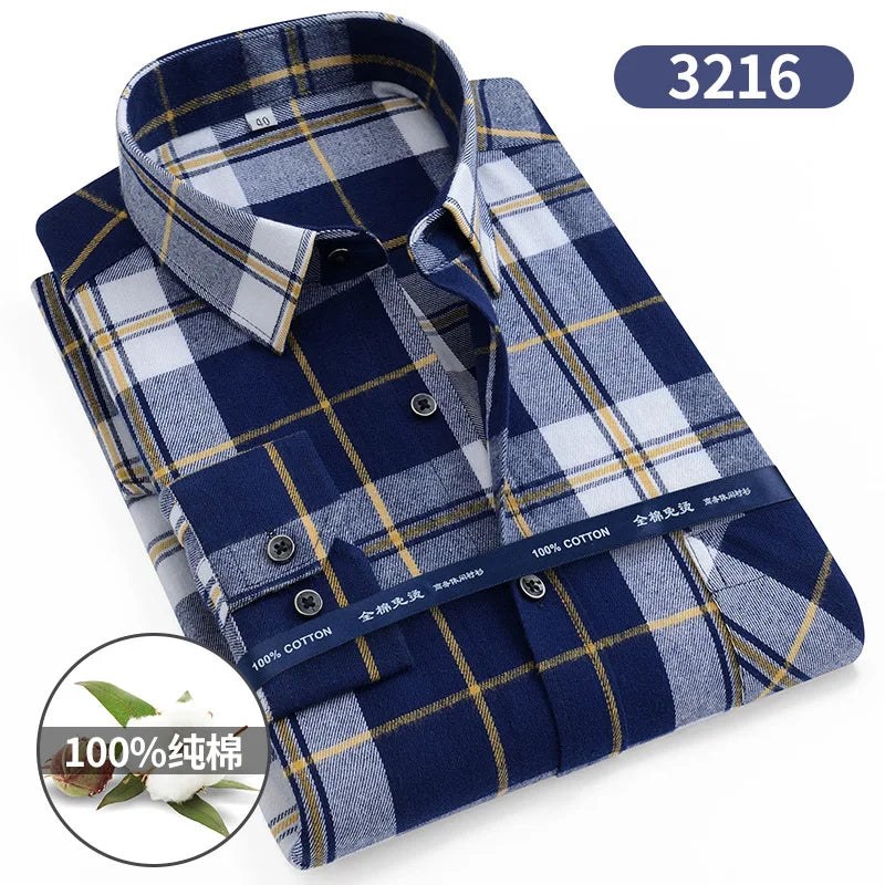 S-11XL Plaid Flannel Shirts For Men's Long Sleeve Cotton Fashion Design Young Casual Standard-Fit Thick Man Shirt Blouse Clothes