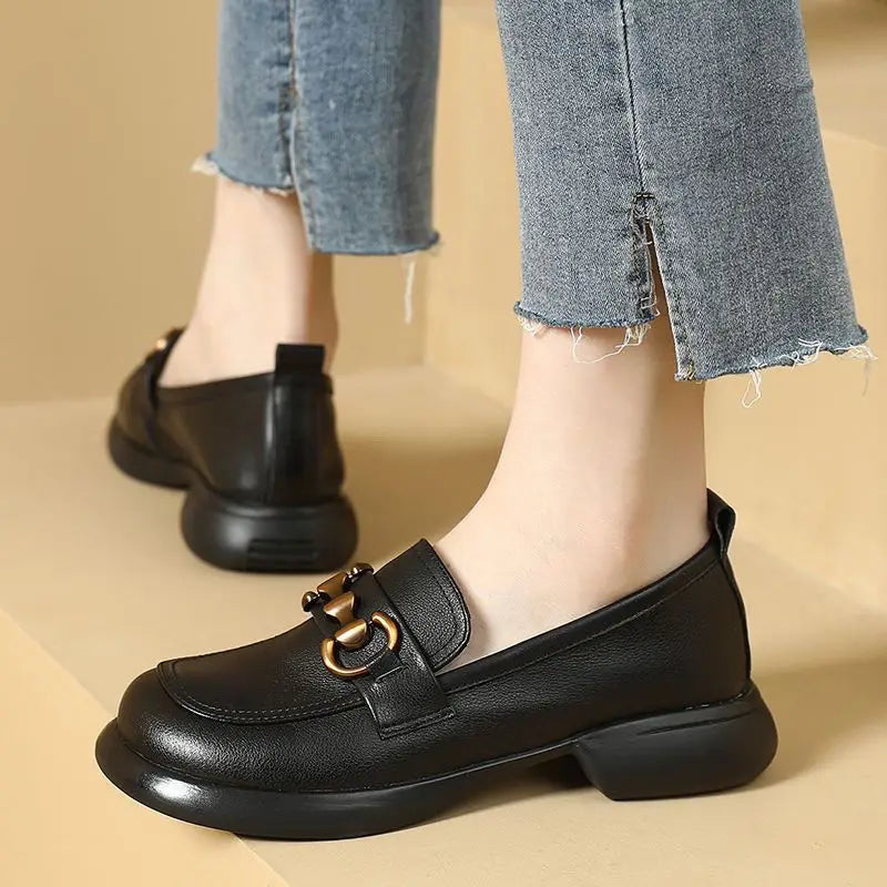 Shoes For Women Black Round Toe Woman Pumps Loafers Platform Luxury Leather Casual Summer Sale 2025 Style Designer Luxury Trend
