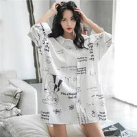 Spring Clothing White Printed Loose Pattern Women's Shirts and Blouses Top for Woman Long Sleeve Cute Elegant Tunic 2025 Novelty