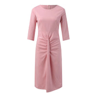 Summer Casual Dresses Woman Party Night Three Quarter Sleeves Midi Dress Pleated Tie Waist Plus Size Office Lady Business Dress