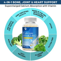 Kexinsh Vitamin D3K2 Capsules Vb12 Calcium Support Calcium Absorption Bone Teeth Heart Brain Health  Joints Immune Function