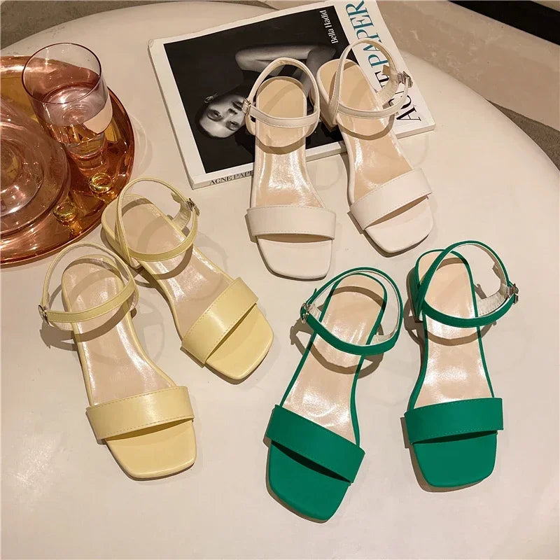 Sandals for women in summer, new thick heeled sandals for women, internet celebrity, gentle one line with buckle, fairy style