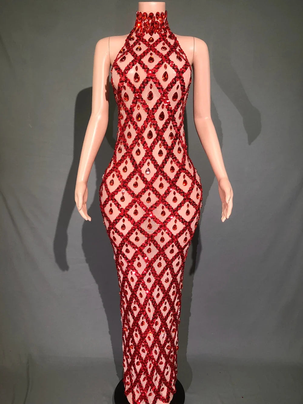 Sparkly Rhinestones Sleeveless Long Dress Elegant Dark Mesh Celebrate Evening Wedding Prom Gown Birthday Dress Photograph Wear