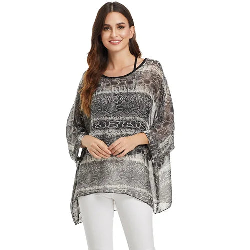 BHflutter White Blouse Shirt Women Fashion Batwing Casual Summer Tops Tees Ladies Print Chiffon Blouses Streetwear Plus Size