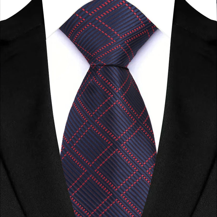 New Design Plaid & Checks 8cm Tie Red Blue Jacqurd Weave Neckties For Men Business Wedding Cravat Accessories Neck Ties Gifts