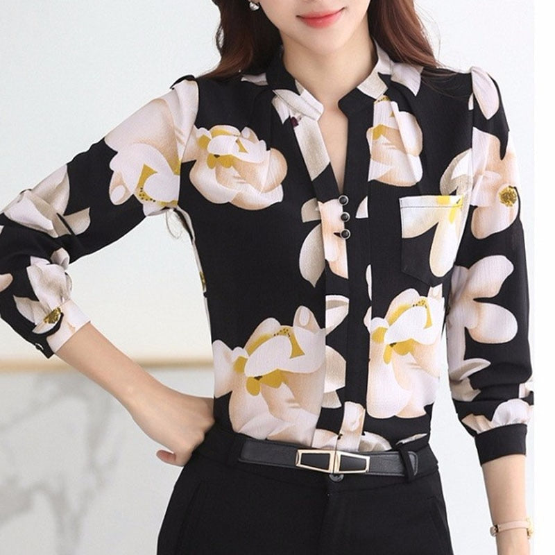 Fashion Women Tops Ladies Top V-Neck Slim Chiffon Blouse Women's Clothing 2023 Office Work Wear Women Shirt Plus Size Blusa 882G