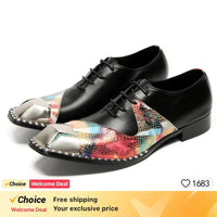 LUXURY MEN'S OXFORD SHOES BLACK MIX COLOR CASUAL DRESS MAN SHOES LACE UP POINTED TOE POLISH REAL LEATHER SHOES FOR MEN