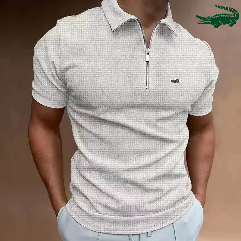 CARTELO Brand POLO Shirt Zipper Waffle Summer Men's Short Sleeve T-shirt Sport Casual Quick Dry Breathable Elastic Bottom