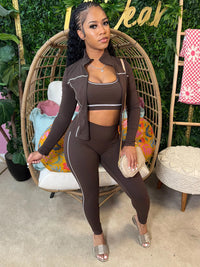 FAGADOER Autumn New Fashion Sports 3 Piece Sets Woman Outfit Stripe Patchwork Long Sleeve Zipper Tops + Pants Female Streetwear