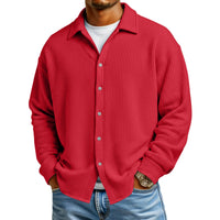 Men Casual Button Down Shirt Long Sleeve Collar Shirt Waffle Texture Loose Fit Fashion Men Top Trendy Outfit Daily Wear