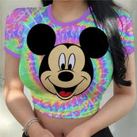 Crop Top Disney Women's T-shirt Minnie Mouse Woman Clothes Tight Fashion Blouses 2022 Party Y2k Sexy T-shirts Slim Fit Cartoon