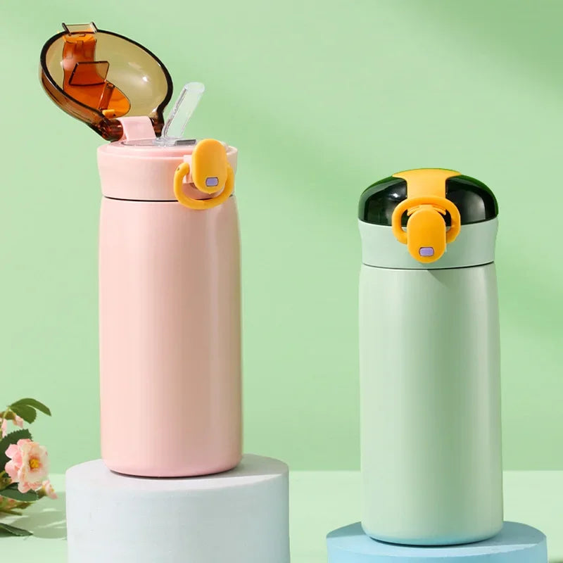 320/460ML Kids Stainless Steel Thermal Bottle Portable Kids Straw Mug Cold and Hot Thermal Thermos Student Water Bottle