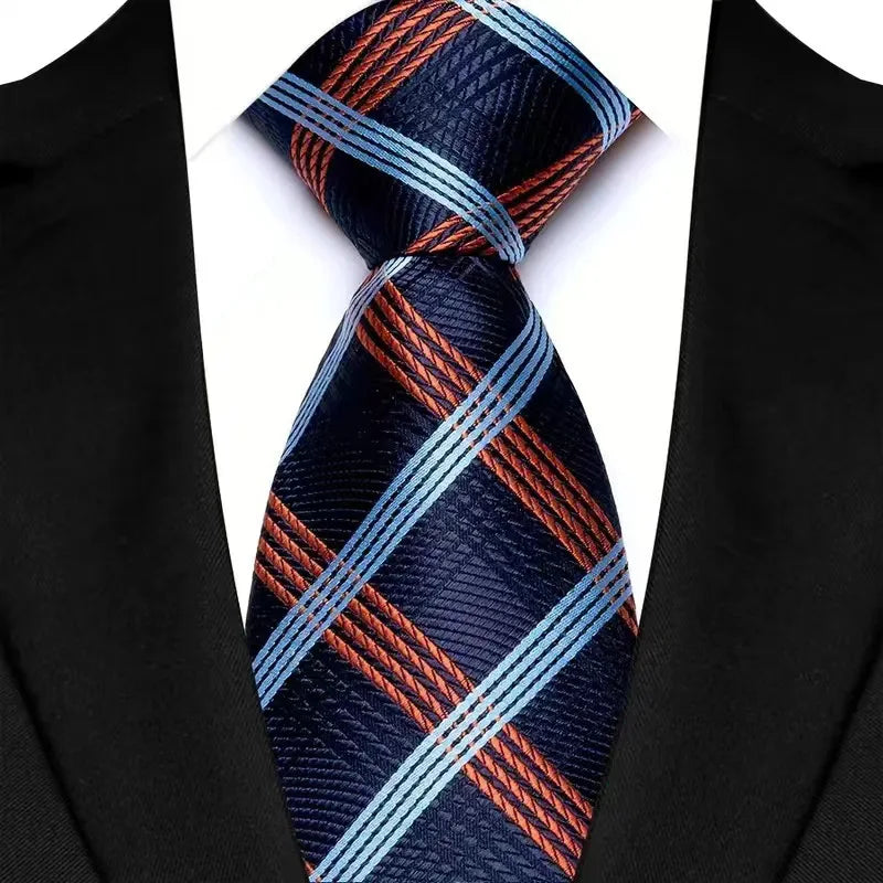 Luxury 8CM Mens Necktie Brown Orange Color Dot Stripes Ties For Man Groom Jacquard Woven Neck Tie For Business Wedding Party