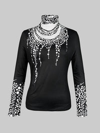 Gymystars Long Sleeve T Shirt Skinny Printed Tops for Women New Autumn High-Neck Slim Fit Clothes Black Wear Base Layer Outside