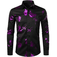 2024 New Men's Gold Shirt 3D Rose Print Slim Fit Button-Down Party Dress Shirt Athleisure Fashion Comfortable Long Sleeve