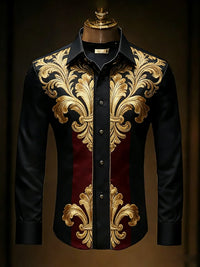 Men's retro gorgeous long-sleeved shirt gold pattern 3D printed shirt Hawaiian vacation wedding party shirt quick-drying for You