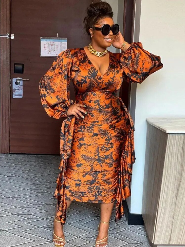 long sleeve african dresses Amazon.com: African Dresses for Women, Long Sleeves, Print Ruffles, Floor-Length Aline Formal Fashion Dress with Turban Headwrap 322 6 4 : Clothing, Shoes & Jewelry