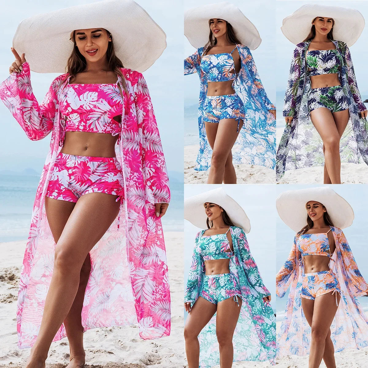 Fashionable Multicolored Print Sexy Three-Piece Bikini Set Women's Swimsuit by Mingshi New Arrival Swimwear for Ladies