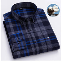 New in shirtplus size 7XL 100%cotton sanding long-sleeve shirts for men slim fit plain shirt striped plaid single pocket clothes