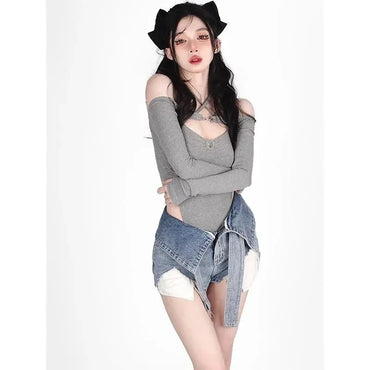 Irregular Rough Edge Female Short Jeans Korean Version Belt Fake Two Pieces Cowboy 2023 New Summer Fashion Women's Hot Pants