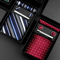 Luxury 8cm Tie For Men Handkerchief Cufflink Tie Clip Set Man Wedding Gravata Suit Accessories Brand Business Necktie Box Gift