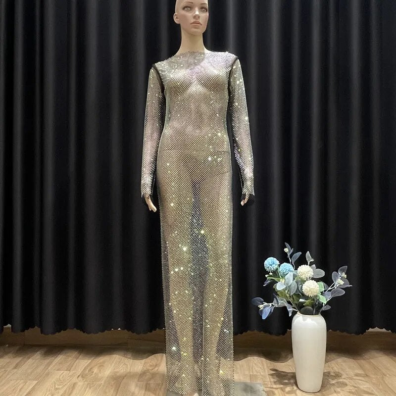 Sexy See Through Rhinestone Club Split Dress Women Crystal Glitter Eve Mega Mart Center Sexy See Through Rhinestone Club Split Dress Women Crystal Glitter Eve Mega Mart Center