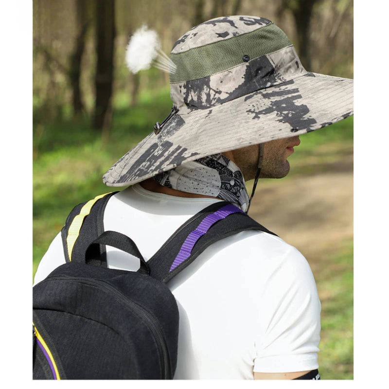 Men's Sun Hat With 15cm Wide Brim UPF 50+ Outdoor Cap for Hiking Fishing Camping Traveling Quick Dry Beach Fisherman Hat