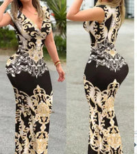 Summer Women Sexy Dress New Fashion Print Sleeveless Elegant Long Dresses Female V-Neck Casual Bodycon Clothing Vestidos