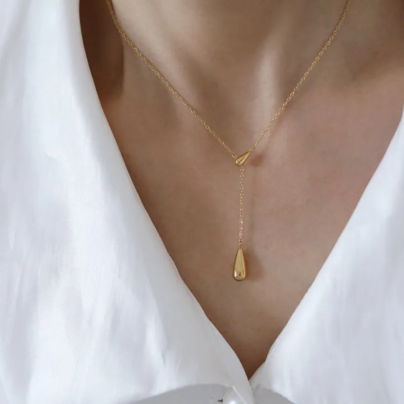 316L Stainless Steel Water Drop Charm Pendant Necklace Bohemia Party Link Chain Necklace For Women Цепочка