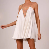 Sexy Club Party Dress Women Summer Deep V Neck Chain Spaghetti Strap Mini Dresses Y2k Fashion Loose Satin Short Dress Girl