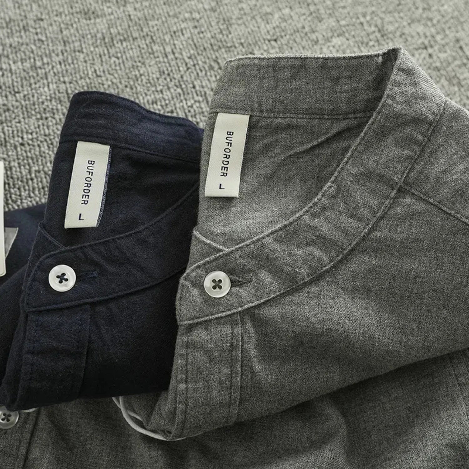Small stand-up button-down vintage long-sleeved shirt for men solid color casual cotton wash wool absorbent breathable shirt