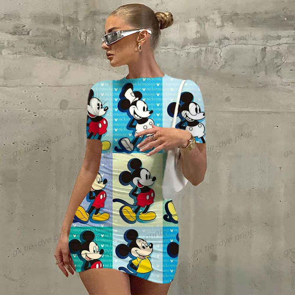 2023 Sexy summer women's new Korean temperament Disney Minnie Mickey Mouse short-sleeved Dress