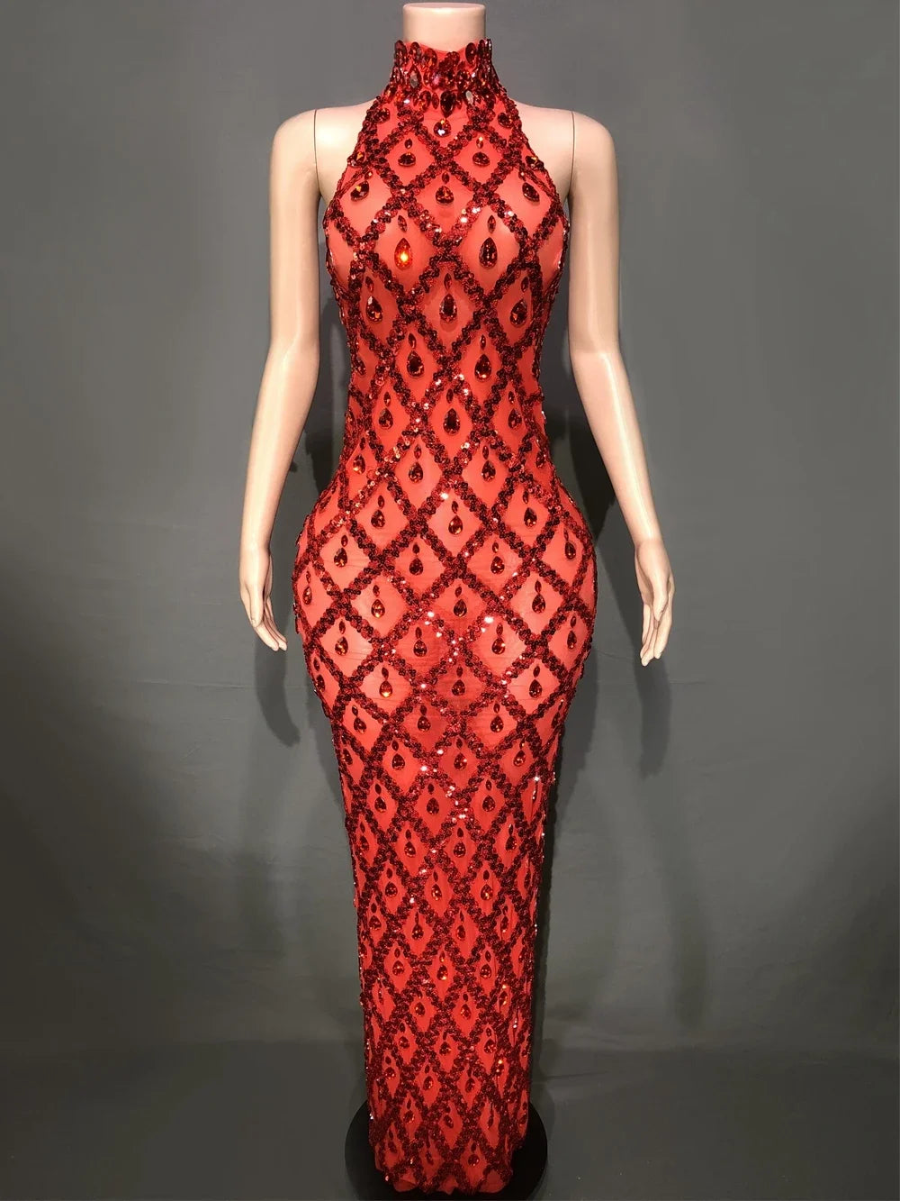 Sparkly Rhinestones Sleeveless Long Dress Elegant Dark Mesh Celebrate Evening Wedding Prom Gown Birthday Dress Photograph Wear