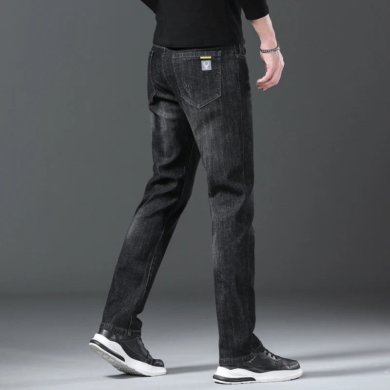 Jeans men straight tube loose 2024 autumn new item business elastic men's versatile casual pants trendy brand long pants men