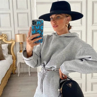 2025 Autumn Winter Women Sweatshirt Set Solid Color Casual Simple Hooded 2 Piece Outfit Set Fashion Gym Jogging  Woman Pant Sets