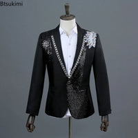 2025 Men's Party Prom Sequin Dress Suit 2 Piece Sets Luxury Classic Black White Diamond Singer Dance Stage Performance Costumes